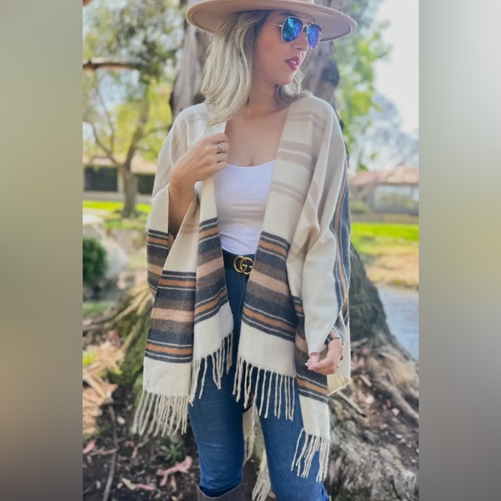 Stylish Cream and Brown Poncho